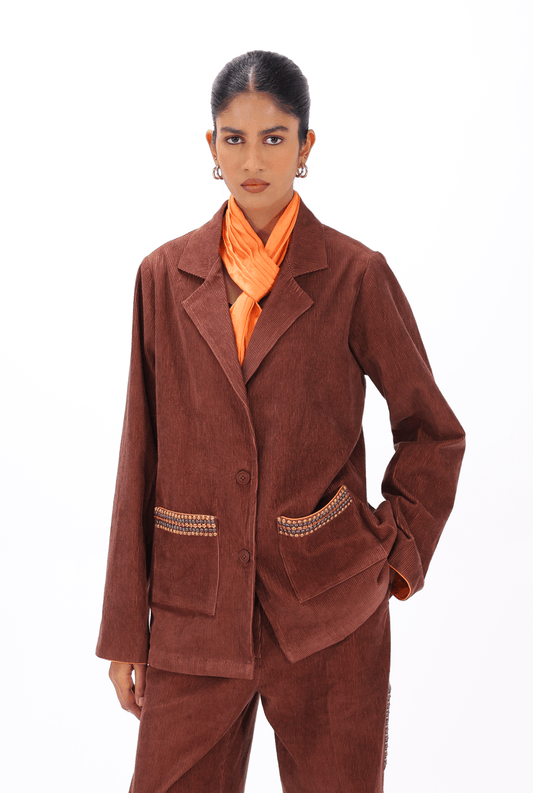 Brown Aari Blazer - AMBR INDIA - #tag1# - #tag2# - #tag3# - #tag4#