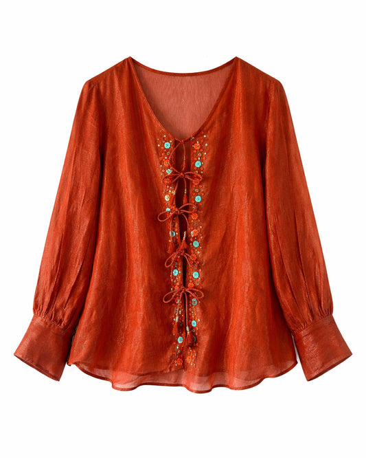 Burnt Orange Georgette Shimmer Shirt