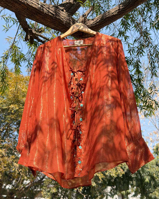 Burnt Orange Georgette Shimmer Shirt