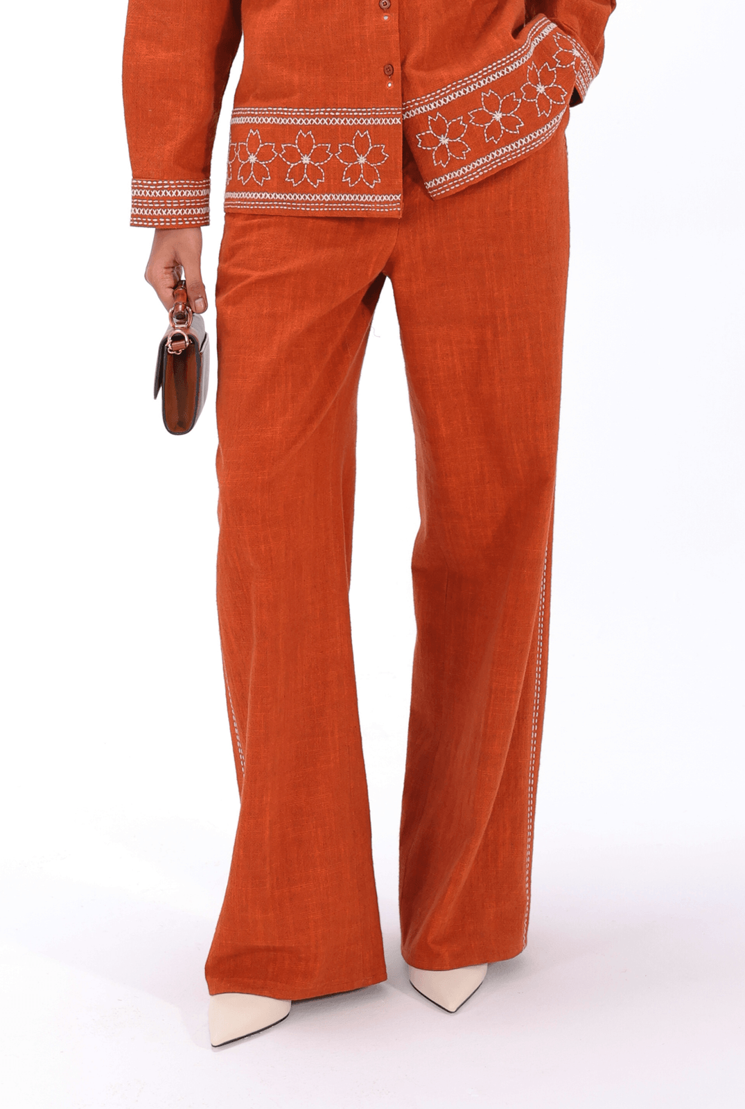 Burnt Orange Kantha Trouser - AMBR INDIA - #tag1# - #tag2# - #tag3# - #tag4#