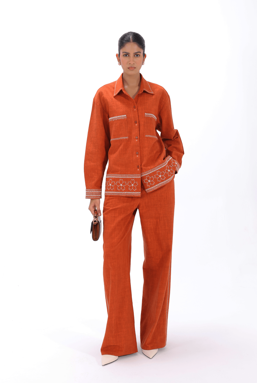 Burnt Orange Kantha Trouser - AMBR INDIA - #tag1# - #tag2# - #tag3# - #tag4#