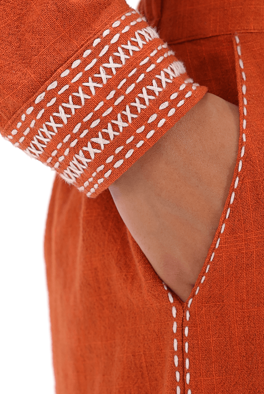 Burnt Orange Kantha Trouser - AMBR INDIA - #tag1# - #tag2# - #tag3# - #tag4#