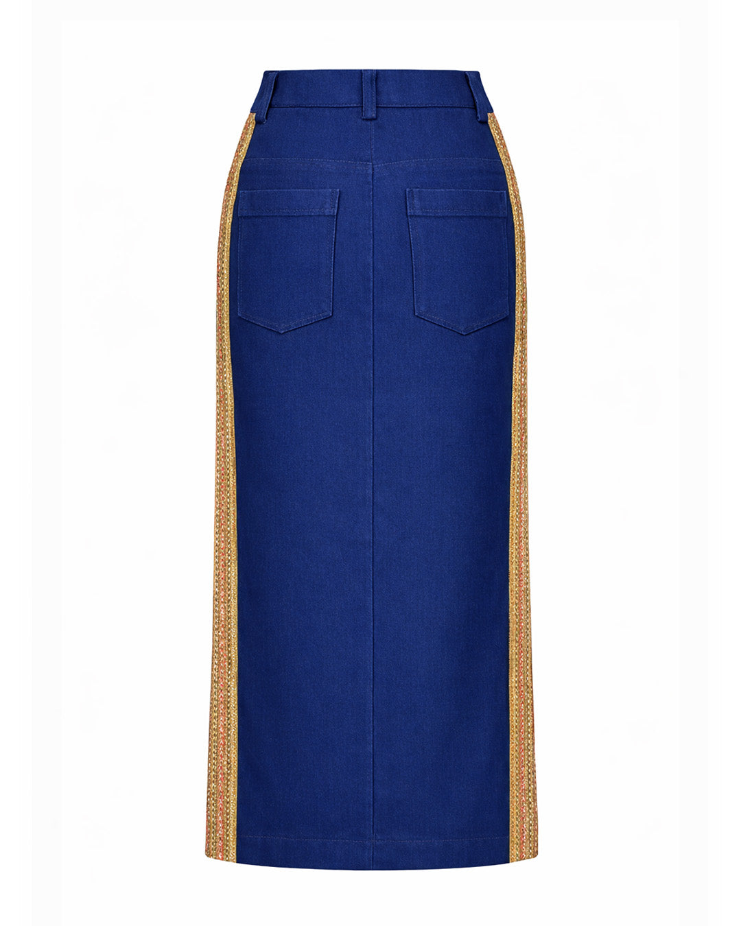Denim Embroidered Long Skirt
