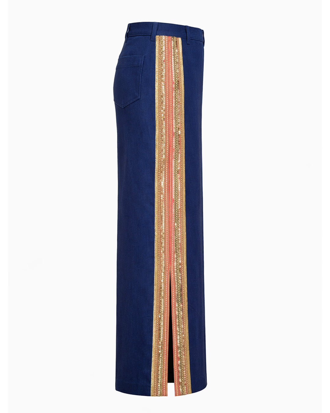 Denim Embroidered Long Skirt