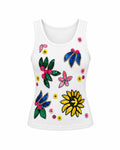 Floral Drama Ribbed Tank Top - White