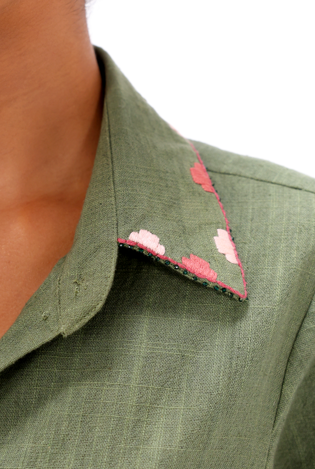 Olive Green Phulkari Shirt