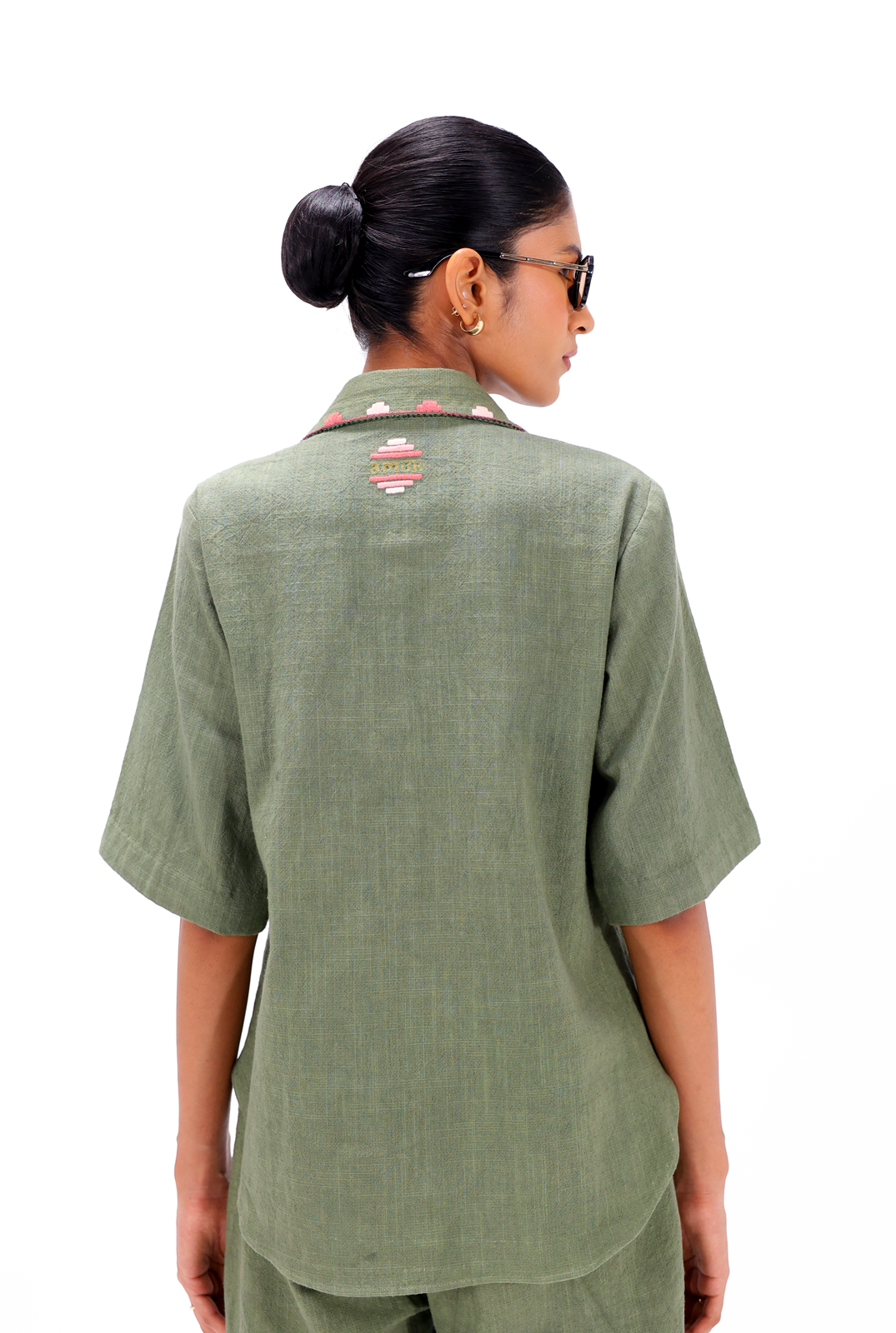 Olive Green Phulkari Shirt