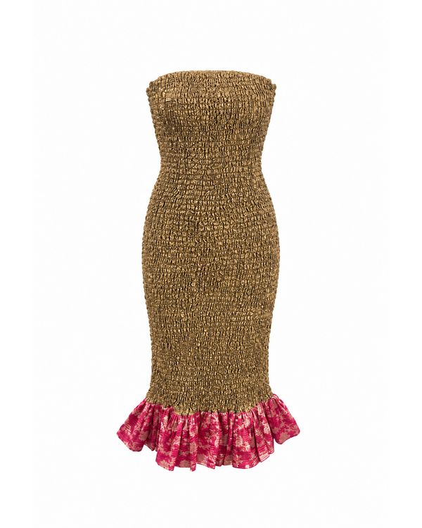 Gold Tissue Smocked Dress