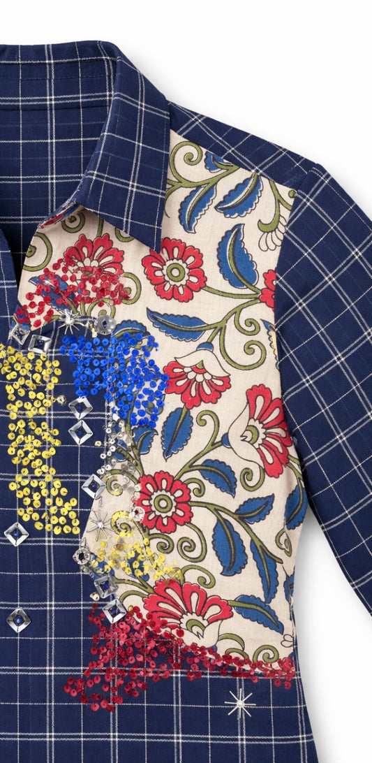 Kalamkari with Blue Checks Dress