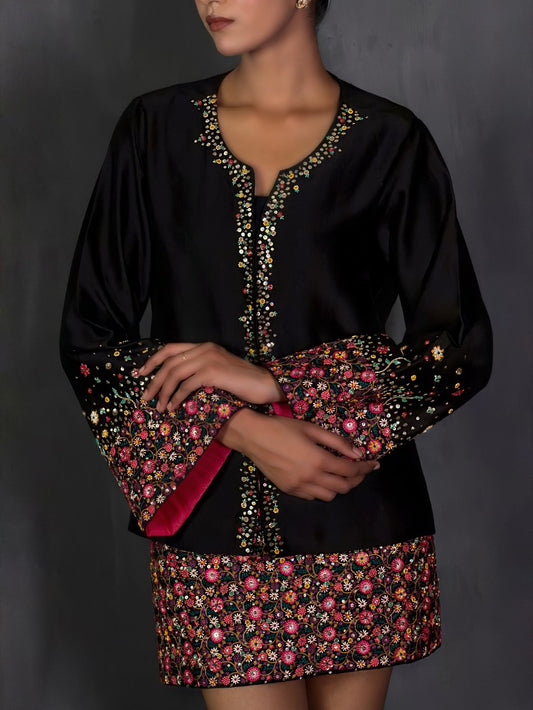 Black Chanderi Floral Top