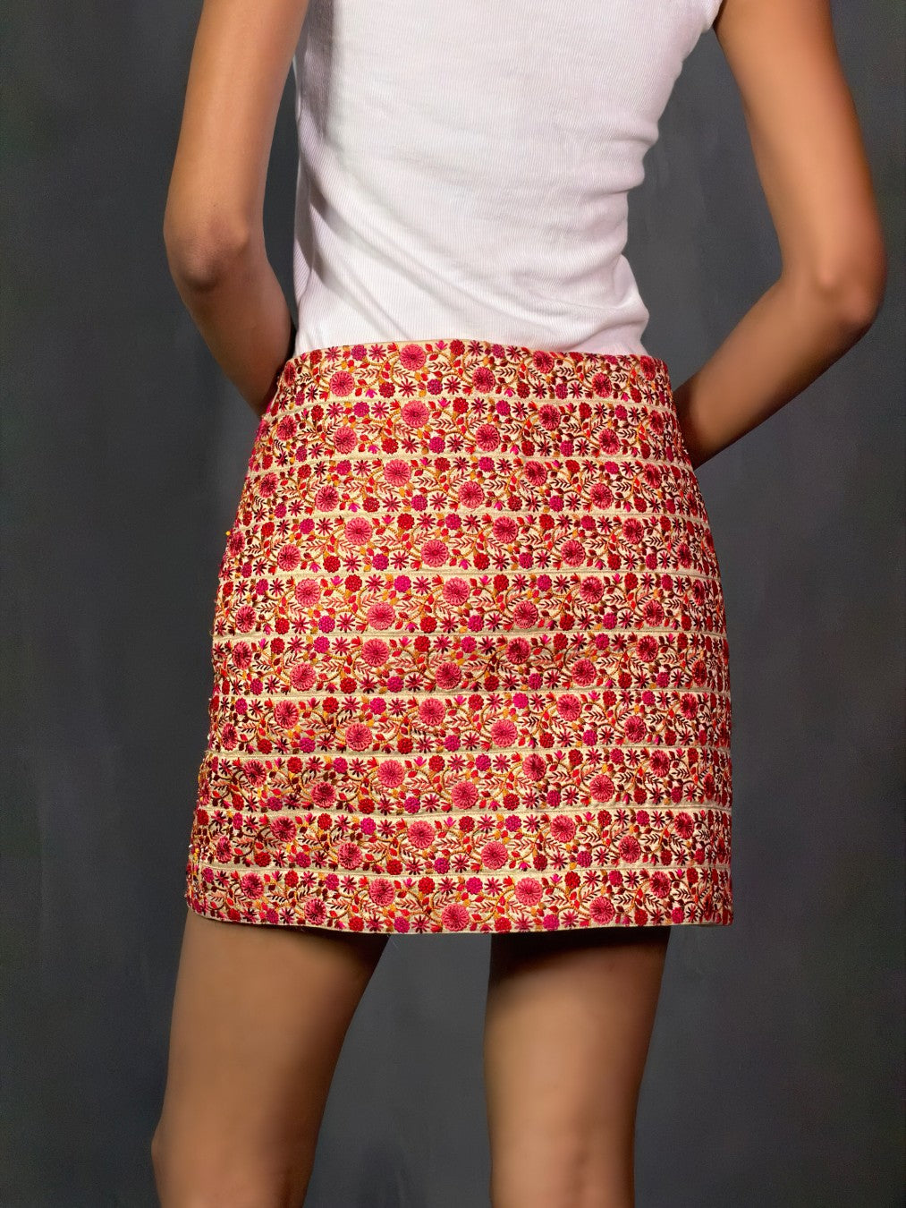 Off-white Floral Embroidered Skirt