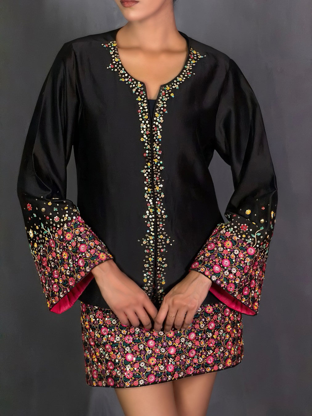 Black Chanderi Floral Top