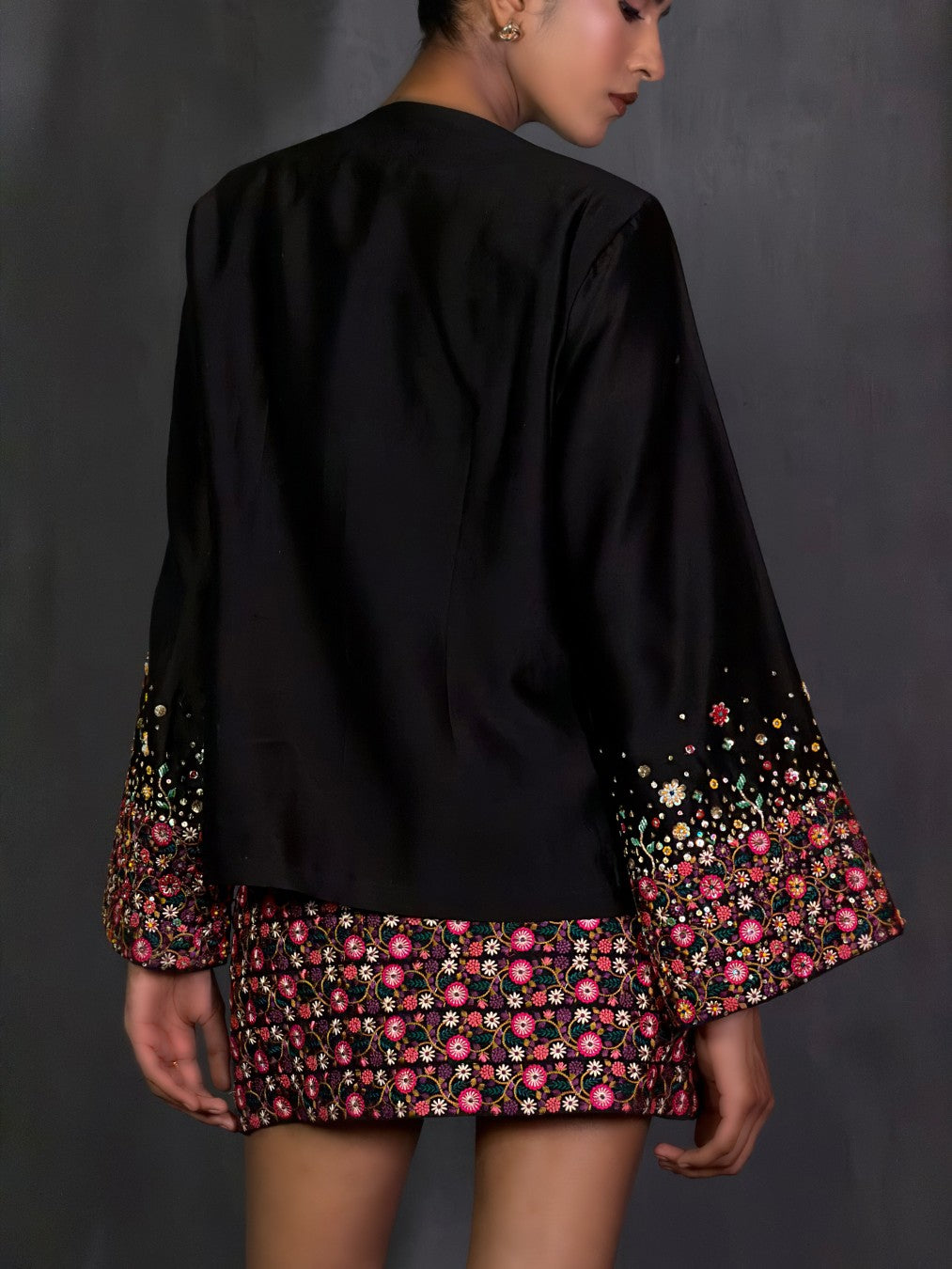 Black Chanderi Floral Top