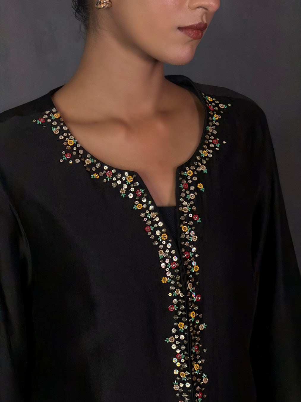 Black Chanderi Floral Top