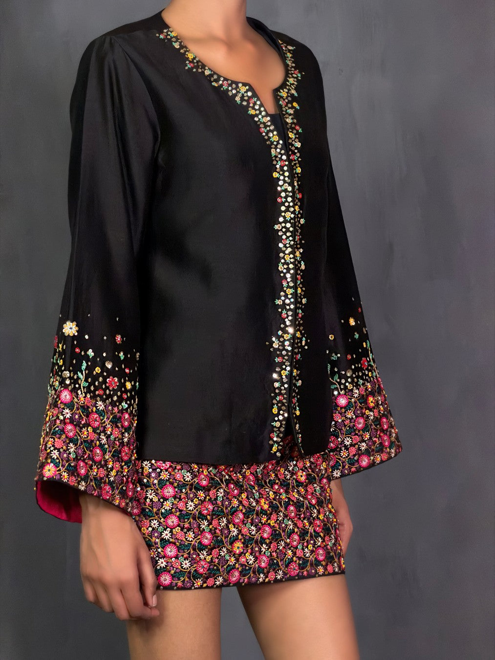 Black Chanderi Floral Top