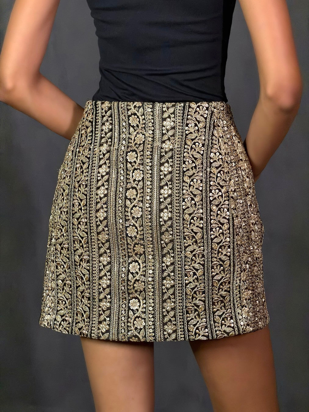 Pink and Black Embroidered Gota Skirt