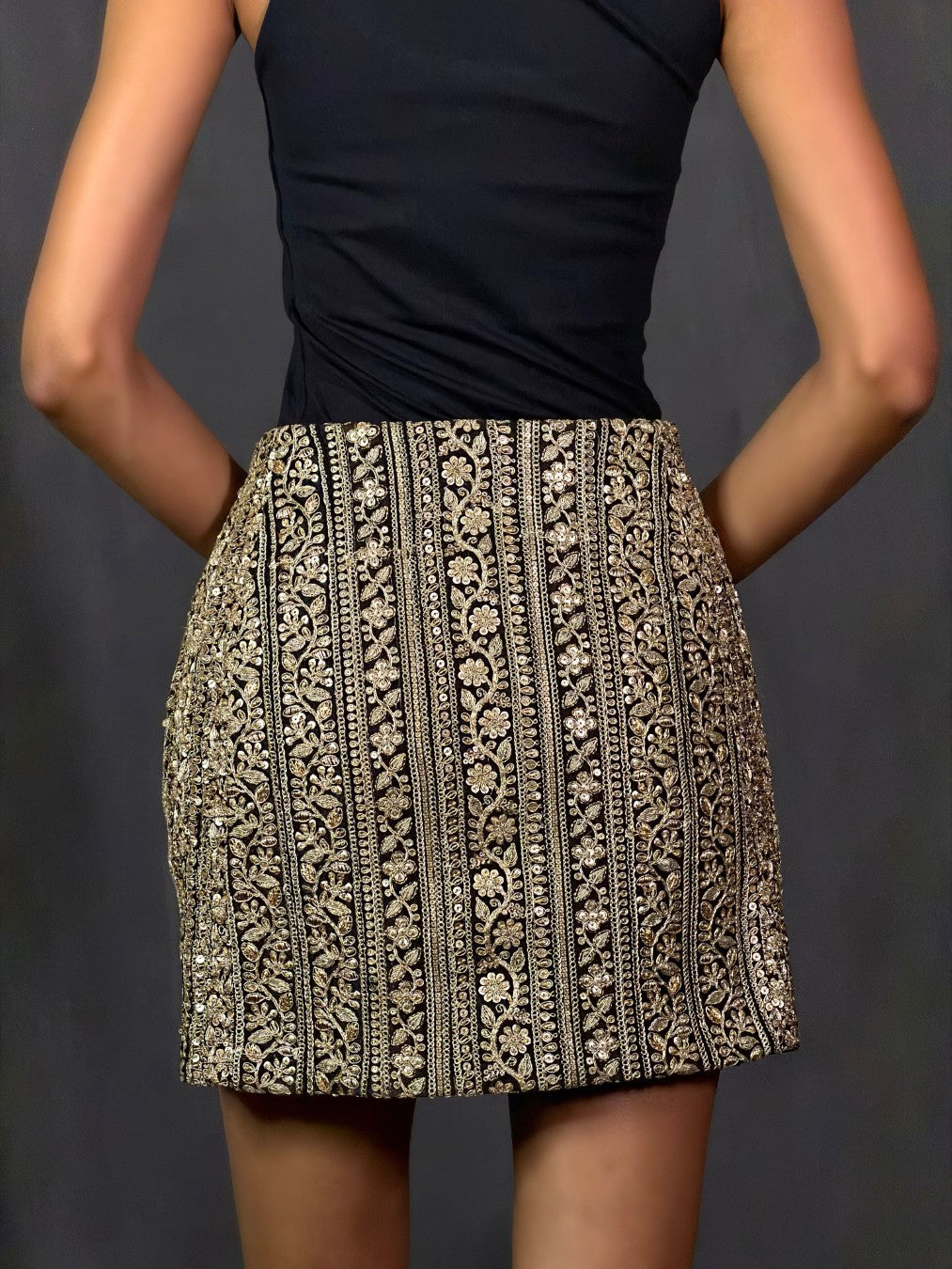 Pink and Black Embroidered Gota Skirt