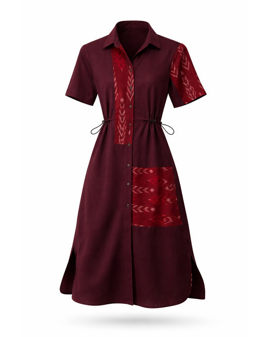Ikat Burgundy Denim Dress