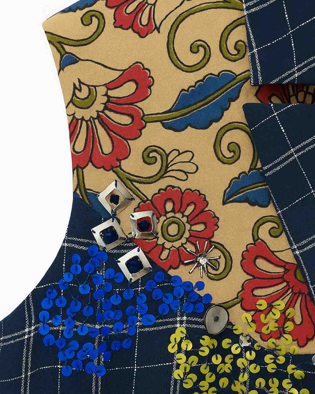 Kalamkari with Blue Checks Sleeveless Blazer