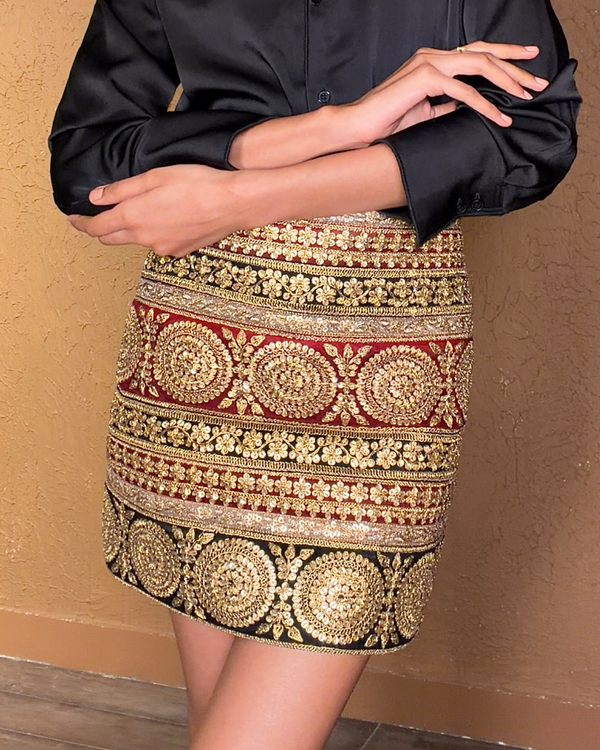 Maroon & Black Gota Skirt