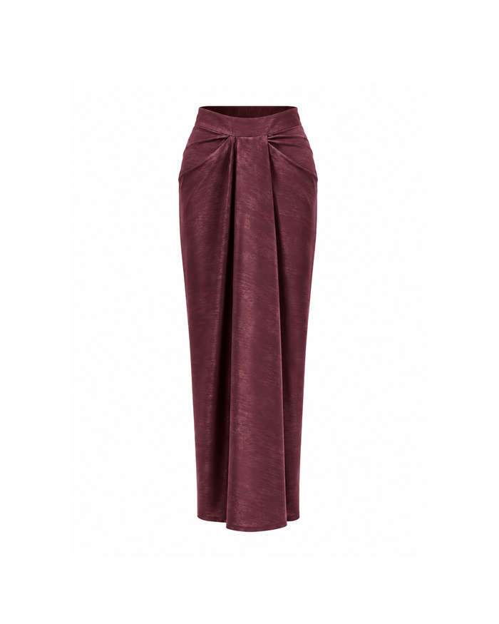 Merlot Satin Drape Skirt