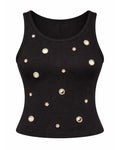 Mirror embroidery Ribbed Top - Black