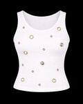 Mirror embroidery Ribbed Top - White