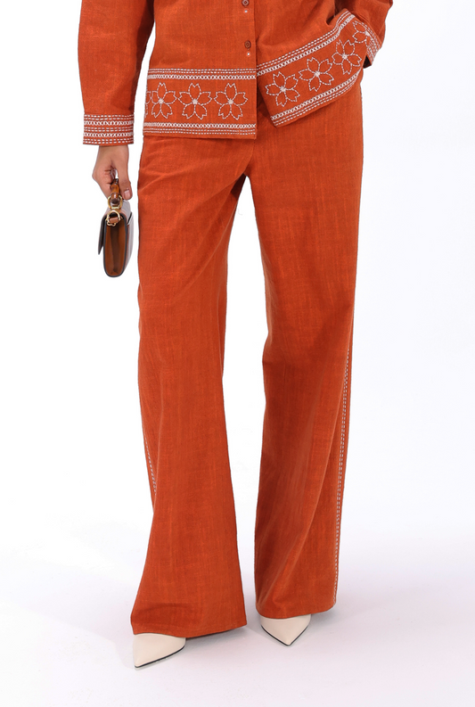 Burnt Orange Kantha Trouser