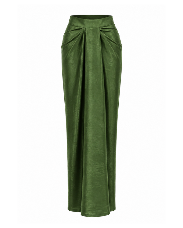 Olive Green Satin Drape Skirt