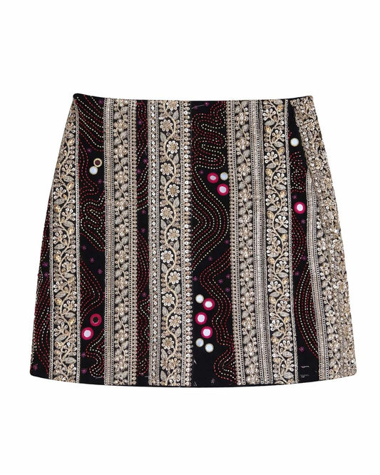 Pink and Black Embroidered Gota Skirt