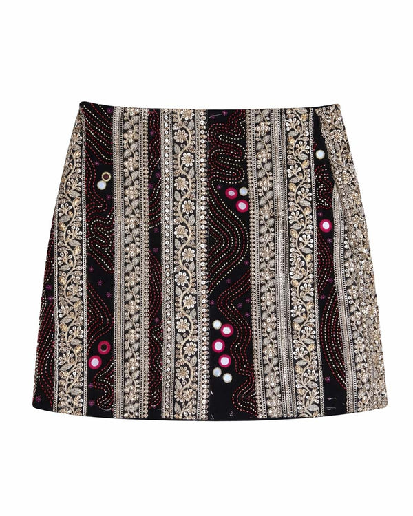 Pink and Black Embroidered Gota Skirt