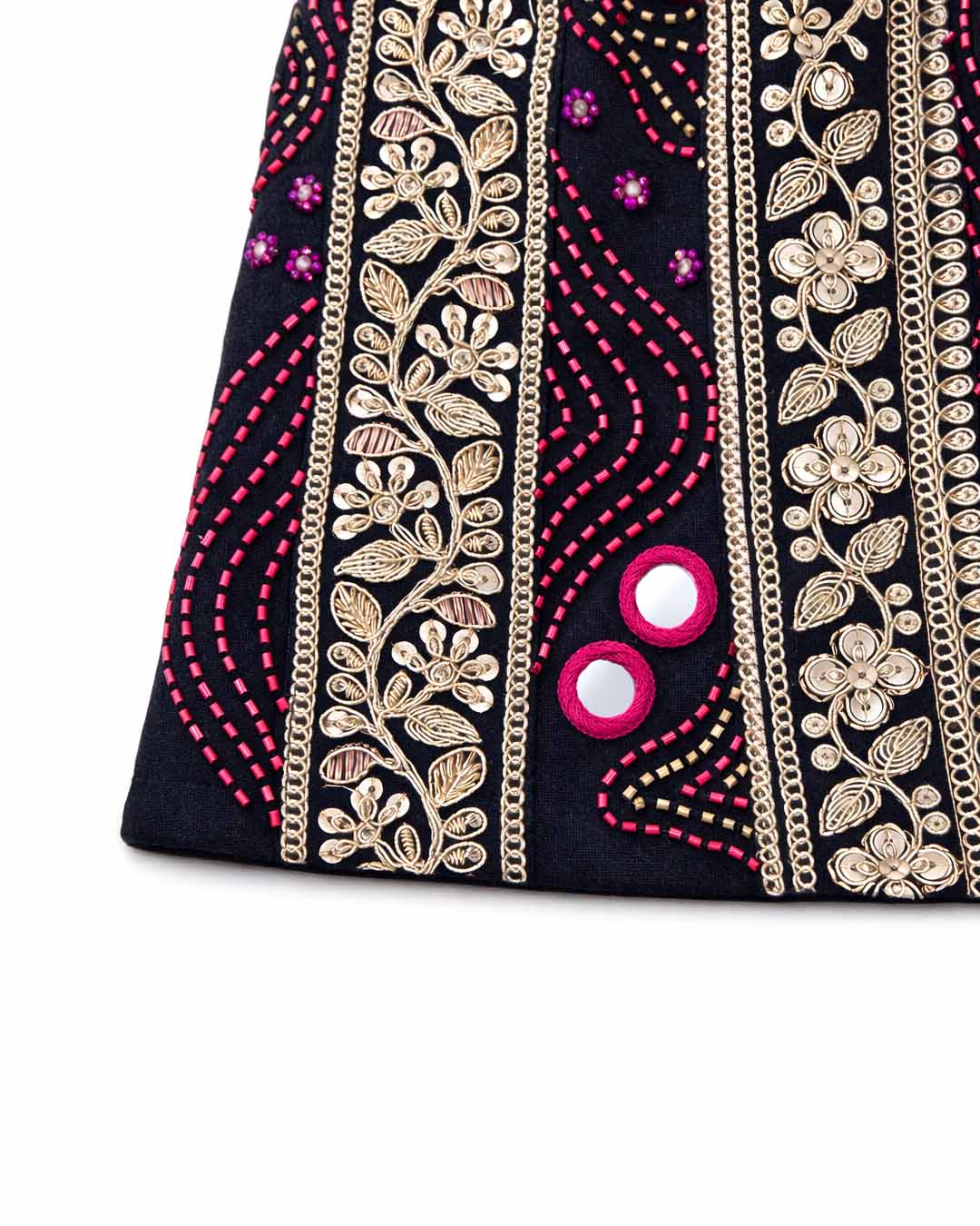 Pink and Black Embroidered Gota Skirt