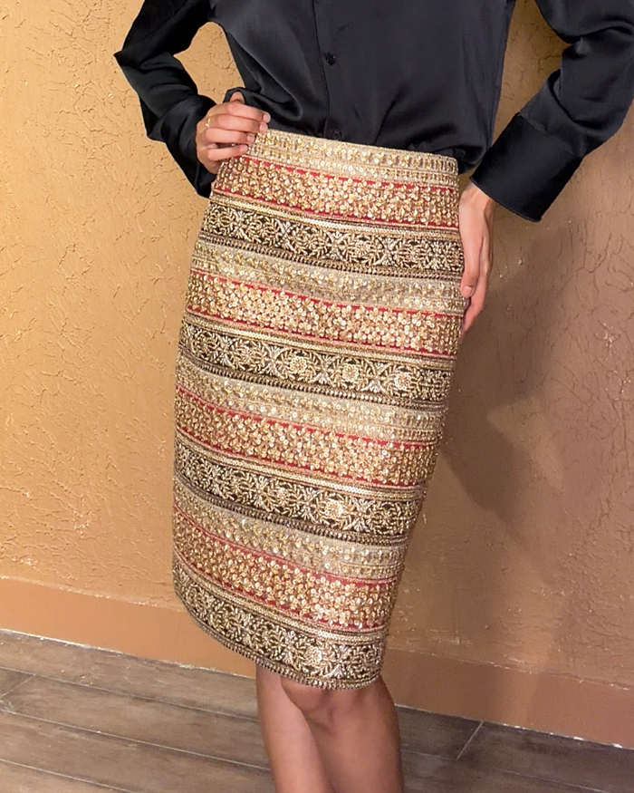 Pink and Black Midi Skirt