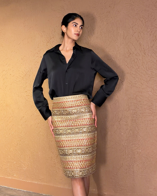 Pink and Black Midi Skirt