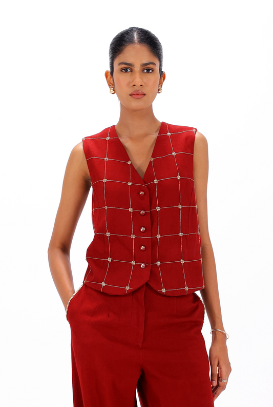 Red Zardozi Waistcoat