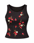 Red Floral Ribbed Top - Black