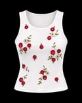 Red Floral Ribbed Top - White