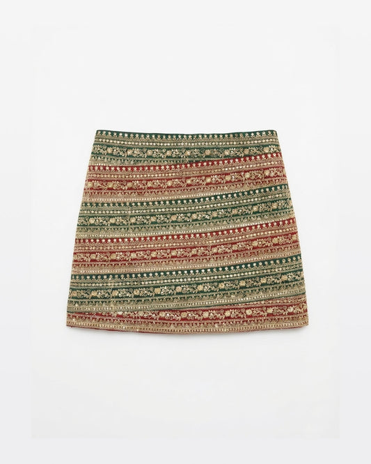 Red and Green Gota Skirt - Revisted