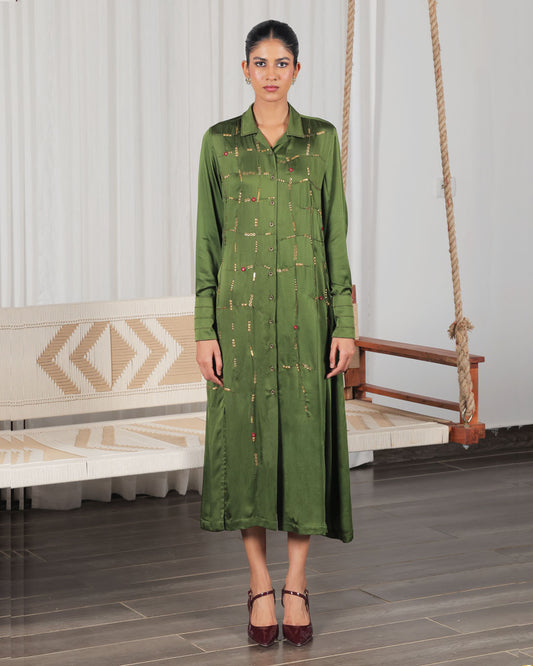 Rhea Olive Green Shisha Dress