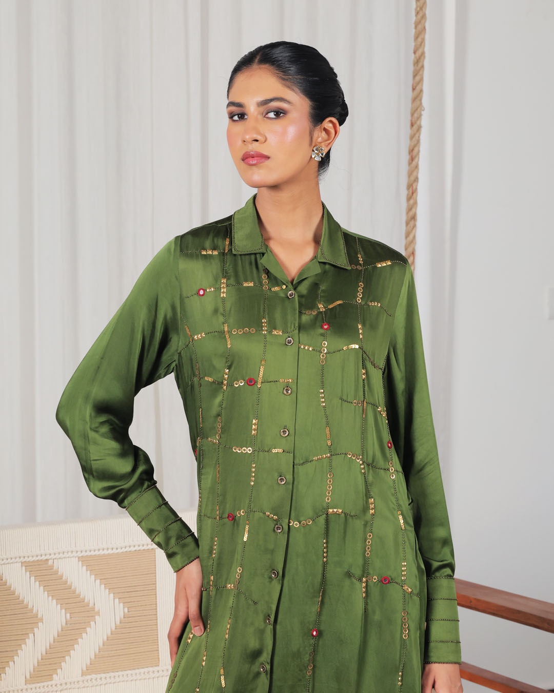 Rhea Olive Green Shisha Dress