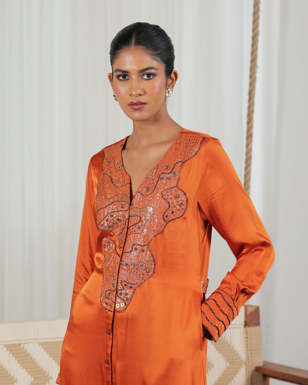 Saya Burnt Orange Applique Dress
