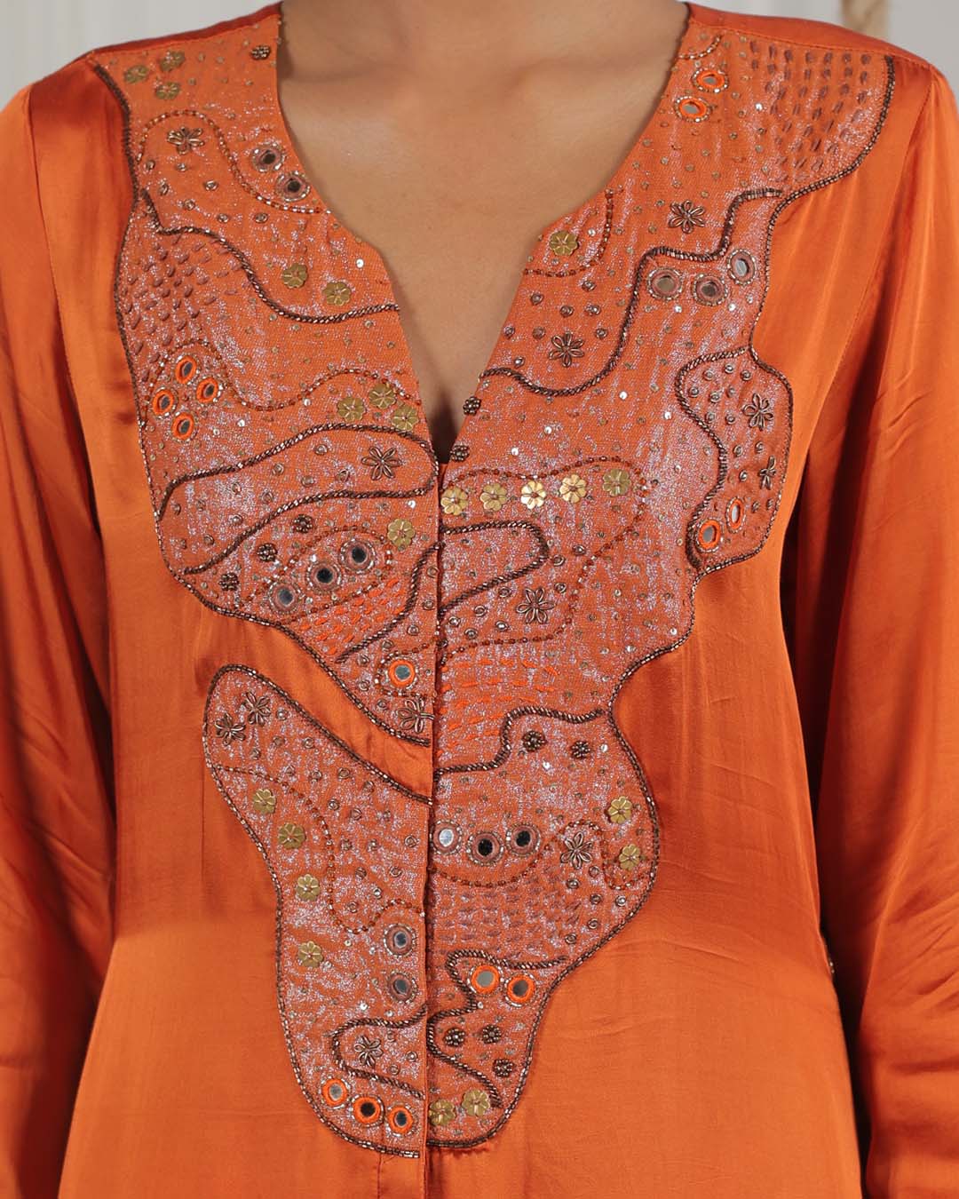 Saya Burnt Orange Applique Dress