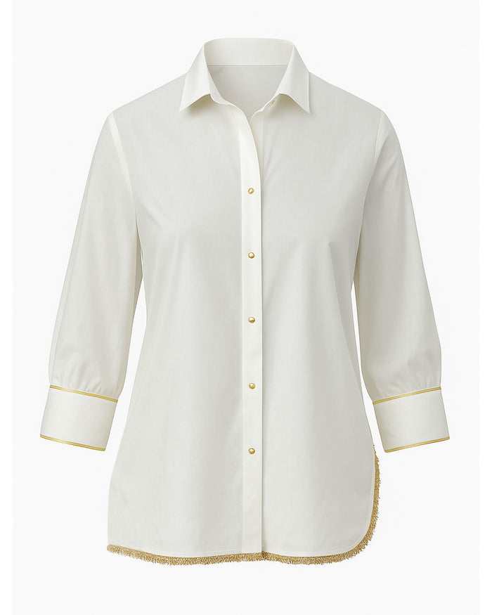 Crisp White Asymmetrical Kinari Shirt