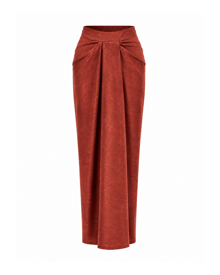 Terracotta Satin Drape Skirt