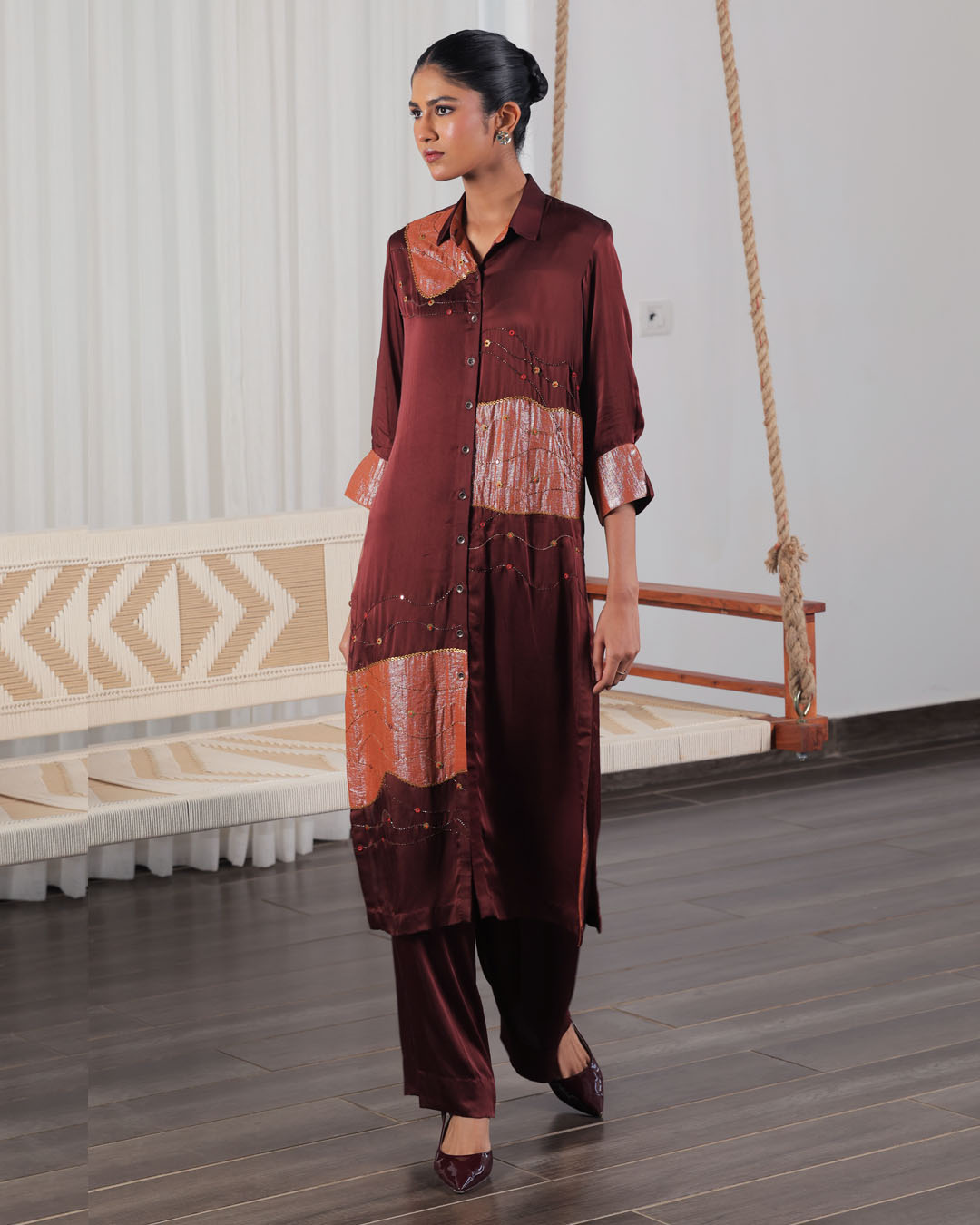 Uma Brown Applique Co-ord Set