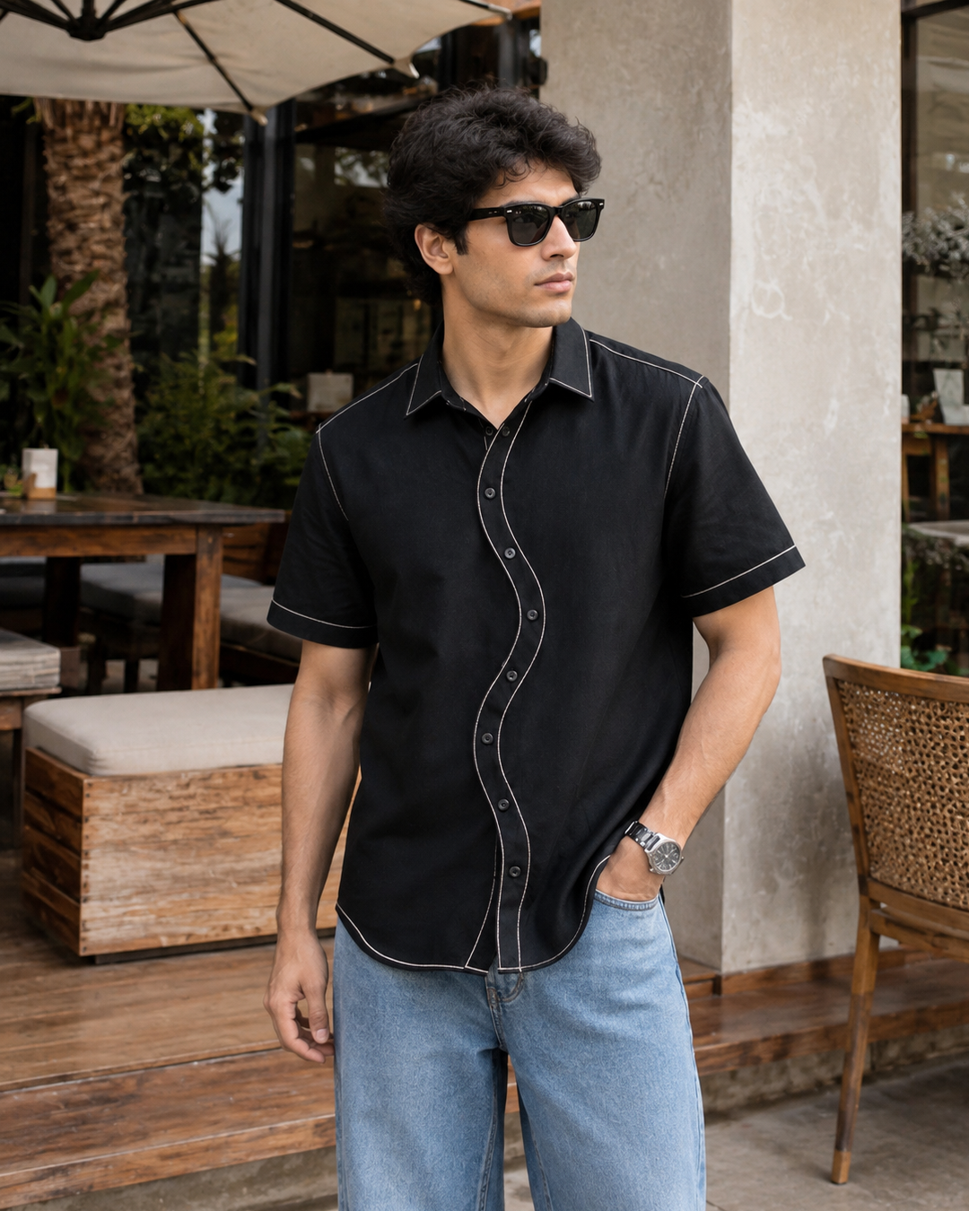 Wave Black Denim Shirt
