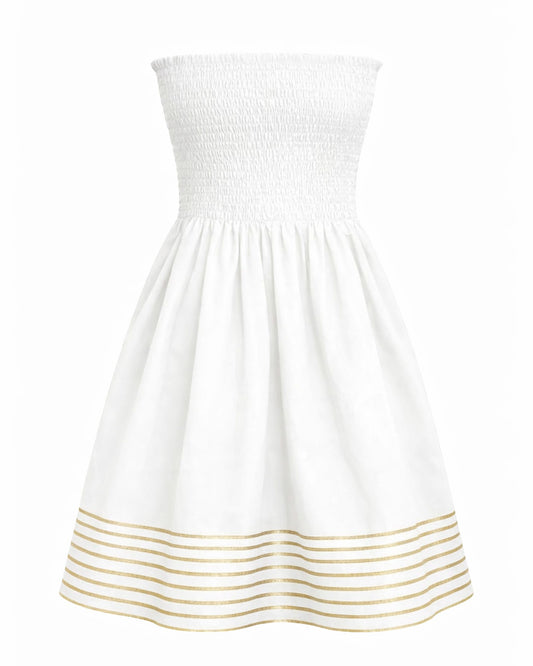 White Cotton Smocked Gota Dress