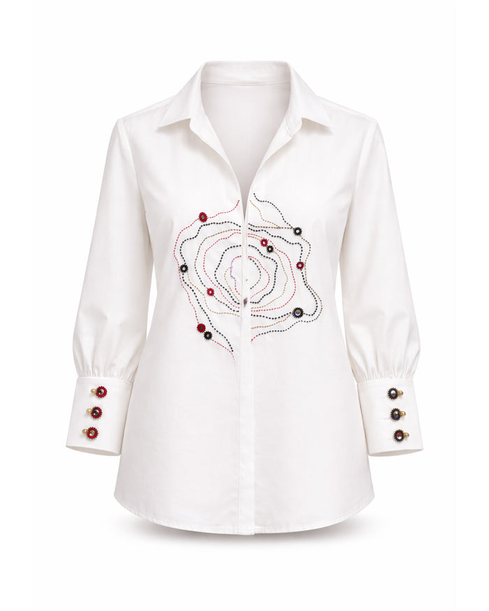 White Cotton Mirror Embroidered Shirt