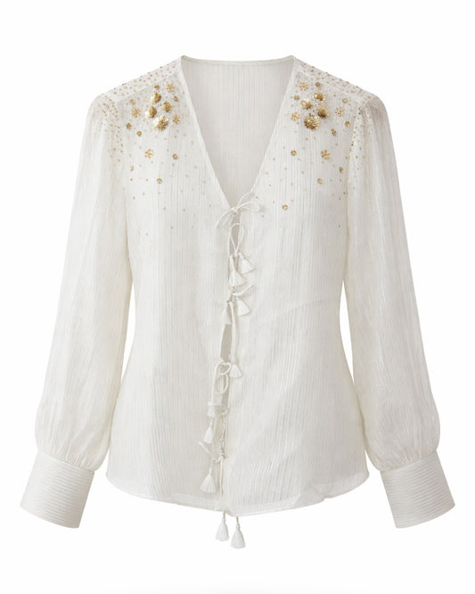 White Georgette Shimmer Shirt