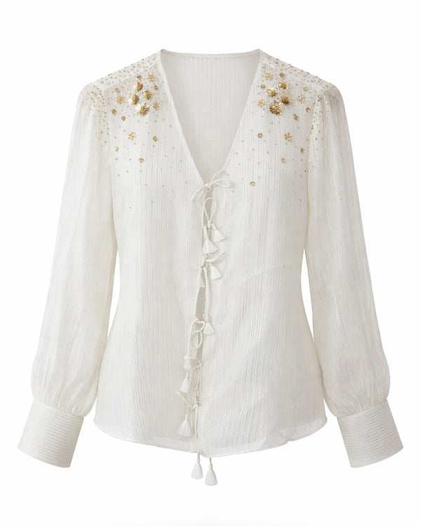 White Georgette Shimmer Shirt